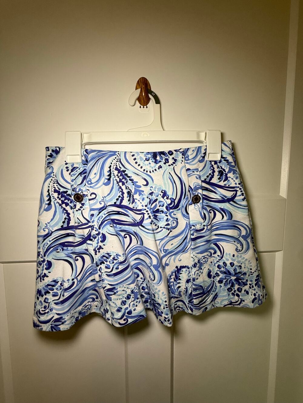 Lilly Pulitzer Blue Ibiza Skort Size Small Blue White Floral Print Gold Buttons